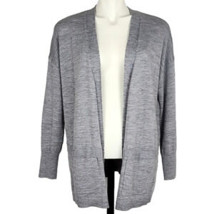 Max Studio Women's Merino Wool Open Front Cardigan Heathered Grey  Size Medium